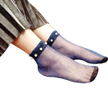Load image into Gallery viewer, Hollow Out Socks Sexy Women Summer Elegant Pearl Glitter Soft Lace Fishnet Mesh Short Ankle Socks