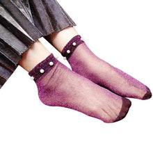 Load image into Gallery viewer, Hollow Out Socks Sexy Women Summer Elegant Pearl Glitter Soft Lace Fishnet Mesh Short Ankle Socks
