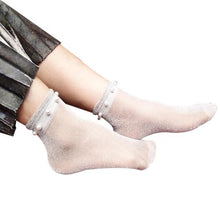 Load image into Gallery viewer, Hollow Out Socks Sexy Women Summer Elegant Pearl Glitter Soft Lace Fishnet Mesh Short Ankle Socks