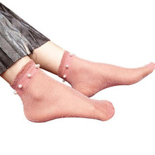 Load image into Gallery viewer, Hollow Out Socks Sexy Women Summer Elegant Pearl Glitter Soft Lace Fishnet Mesh Short Ankle Socks