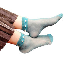 Load image into Gallery viewer, Hollow Out Socks Sexy Women Summer Elegant Pearl Glitter Soft Lace Fishnet Mesh Short Ankle Socks