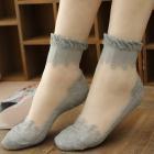Load image into Gallery viewer, Women Lace Ruffle Ankle Sock Hot Sale Ultrathin Transparent Beautiful Crystal Lace Elastic Short Ankle Length BK Transparent