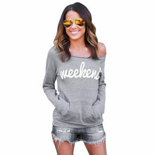 Load image into Gallery viewer, Fashion Gray Women Blouse 'Weekend'Letters Printed Strapless Long Sleeve Sweater Tops Shirt Blouse blusas camisas mujer#LSIN