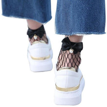 Load image into Gallery viewer, Fish Net Short Socks Women Ruffle Fishnet Ankle High Socks Bow Tie Hollow Out Thin Mesh Lace Chaussettes Femme