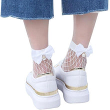 Load image into Gallery viewer, Fish Net Short Socks Women Ruffle Fishnet Ankle High Socks Bow Tie Hollow Out Thin Mesh Lace Chaussettes Femme