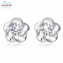 Load image into Gallery viewer, SUSENSTONE Silver plated earrings Rose Flower Shaped Crystal Stud Earrings for Women Ladies Gift fashion jewelry 2016