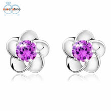 Load image into Gallery viewer, SUSENSTONE Silver plated earrings Rose Flower Shaped Crystal Stud Earrings for Women Ladies Gift fashion jewelry 2016