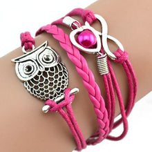 Load image into Gallery viewer, SUSENSTONE Fashion Women sterling-silver-jewelry Lovely Infinity Owl Pearl Friendship Multilayer Charm Leather Bracelets Gift