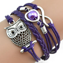 Load image into Gallery viewer, SUSENSTONE Fashion Women sterling-silver-jewelry Lovely Infinity Owl Pearl Friendship Multilayer Charm Leather Bracelets Gift