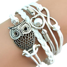 Load image into Gallery viewer, SUSENSTONE Fashion Women sterling-silver-jewelry Lovely Infinity Owl Pearl Friendship Multilayer Charm Leather Bracelets Gift
