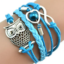 Load image into Gallery viewer, SUSENSTONE Fashion Women sterling-silver-jewelry Lovely Infinity Owl Pearl Friendship Multilayer Charm Leather Bracelets Gift