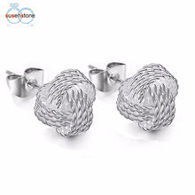 Load image into Gallery viewer, SUSENSTONE Earrings Net knot ring earrings Simple Fashion Ball Slide Silver Plated Ear Stud Earrings Women Jewelry