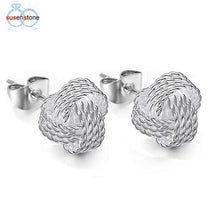 Load image into Gallery viewer, SUSENSTONE Earrings Net knot ring earrings Simple Fashion Ball Slide Silver Plated Ear Stud Earrings Women Jewelry