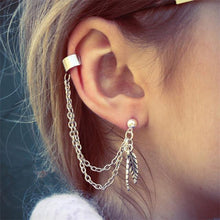 Load image into Gallery viewer, SUSENSTONE Fashion Punk Personality Clip Tassel leaf Charm Metal Ear Clip Stud Earring