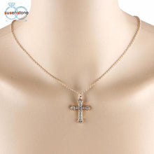 Load image into Gallery viewer, SUSENSTONE Women Girl Rhinestone Cross Pendant Alloy Necklace Clavicle Chain