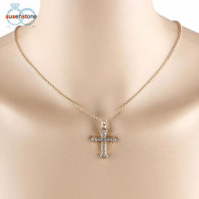 Load image into Gallery viewer, SUSENSTONE Women Girl Rhinestone Cross Pendant Alloy Necklace Clavicle Chain