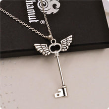 Load image into Gallery viewer, 2016 new arrival women necklace girl Angel wings Key Friendship Pendant Long Chain Silver Necklace Jewelry vintage chain kolye