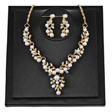 Load image into Gallery viewer, Pearl Rhinestone Necklace + Earrings