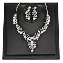 Load image into Gallery viewer, Pearl Rhinestone Necklace + Earrings