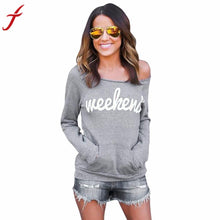 Load image into Gallery viewer, Fashion Gray Women Blouse 'Weekend'Letters Printed Strapless Long Sleeve Sweater Tops Shirt Blouse blusas camisas mujer#LSIN