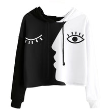 Load image into Gallery viewer, Women Ladies Sweatshirt Hooded Long Sleeve Crop Patchwork Blouse Pullover Tops