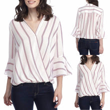 Load image into Gallery viewer, Womens Sexy Ladies Casual Striped Shirt Three Quarter Sleeve Top Tank Blouse