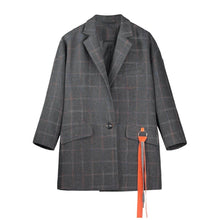 Load image into Gallery viewer, Cotton Plaid Grey Fashion Trench Jacket
