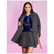 Load image into Gallery viewer, Cotton Plaid Grey Fashion Trench Jacket