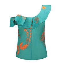 Load image into Gallery viewer, One Shoulder Blue Green Blouse