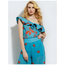 Load image into Gallery viewer, One Shoulder Blue Green Blouse