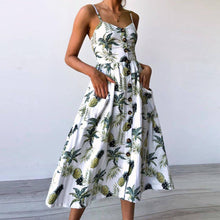 Load image into Gallery viewer, Women Sexy Printing Buttons Off Shoulder Sleeveless Dress Princess Dress