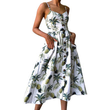 Load image into Gallery viewer, Women Sexy Printing Buttons Off Shoulder Sleeveless Dress Princess Dress