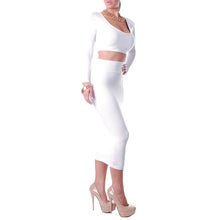 Load image into Gallery viewer, Sexy Women Two Pieces Long Sleeve Bodycon Crop Top Pencil Skirt Dress Twin Set Party Clubwear Grey